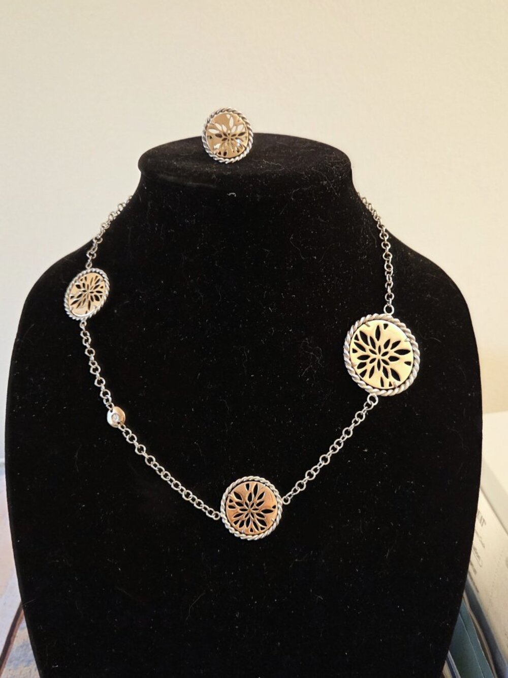 Morellato ITALY Necklace + Ring sz 6 Steel Rose Gold Plated Cut Out Jewelry SET